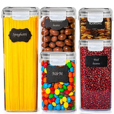 Suproot Kitchen Variety Set of 5 Pantry Organization Canisters with Lids, Marker and Labels Included