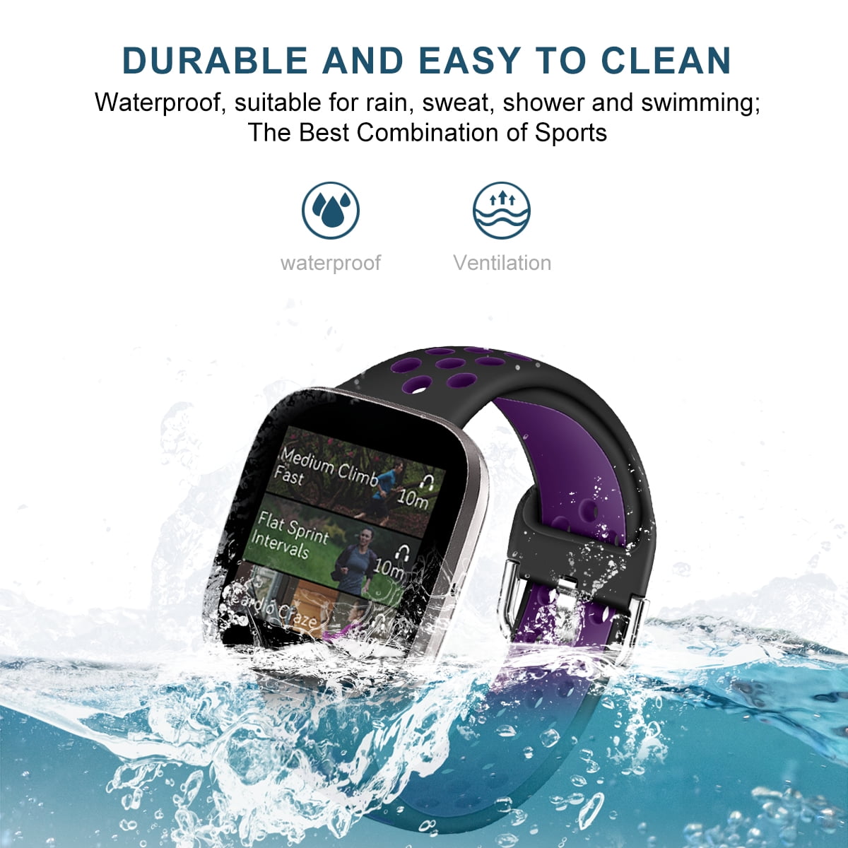 Torubia Silicone Breathable Buckle Strap For Fitbit Versa 2 Versa Versa Lite Smart Watch Two Color Black Purple