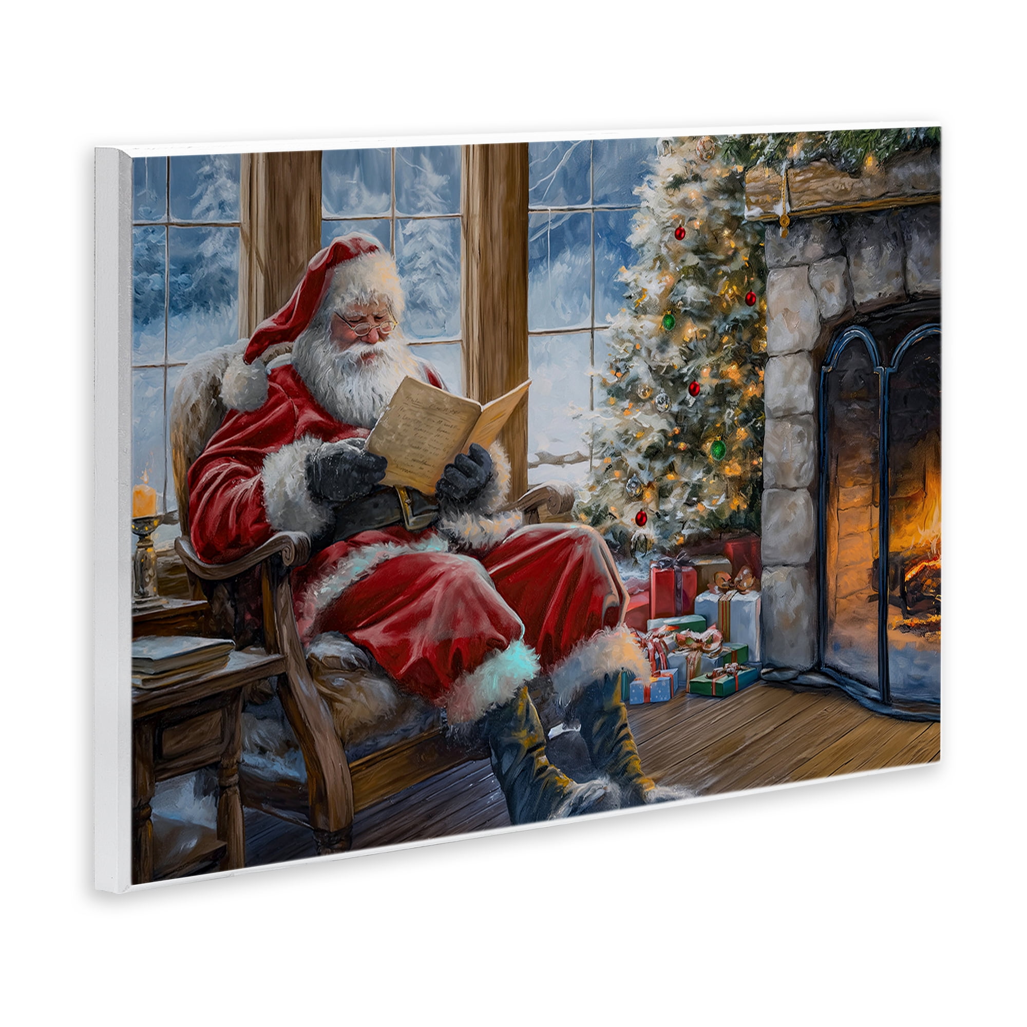 Stupell Industries Santa Reading by Fire Holiday Painting Unframed Art Prints Wall Art, 19 x 13