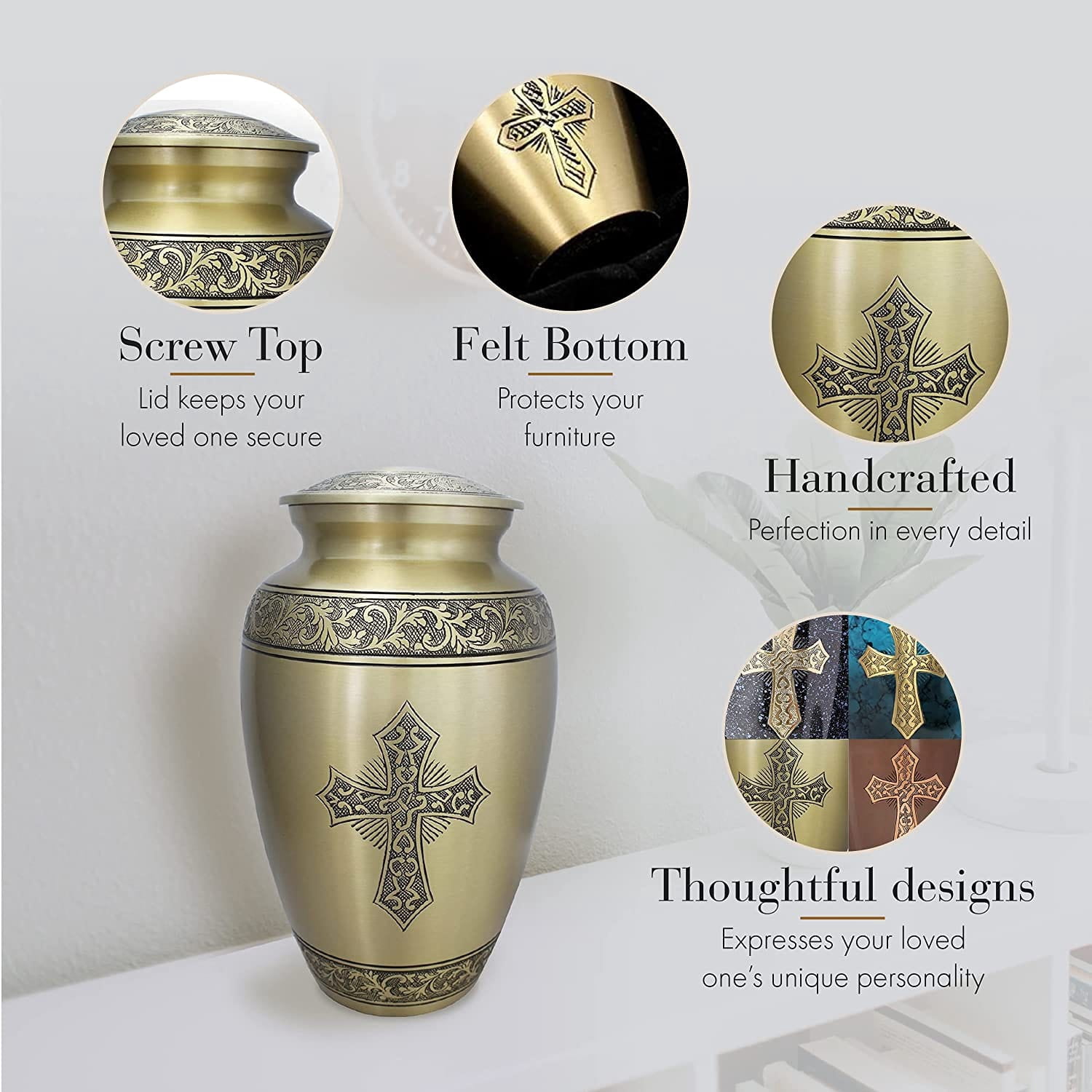 Gold Cross Urns for Cremation Ashes Large Urn XL or Small Keepsake Urns for Adult Cremation Ashes & Urns for Human Ashes for Home or Burial Cremation Urns