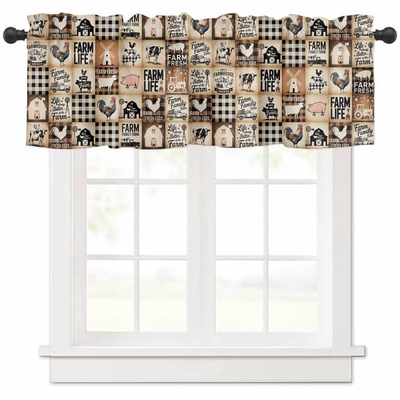 Farm Cow Valances for Windows Farmhouse Kitchen Curtains Valances Rod Pocket Valance Curtains for Kitchen Windows Vintage Chicken Pig Plaid Black Brown Bear Window Valances for Bathroom 54"x18"