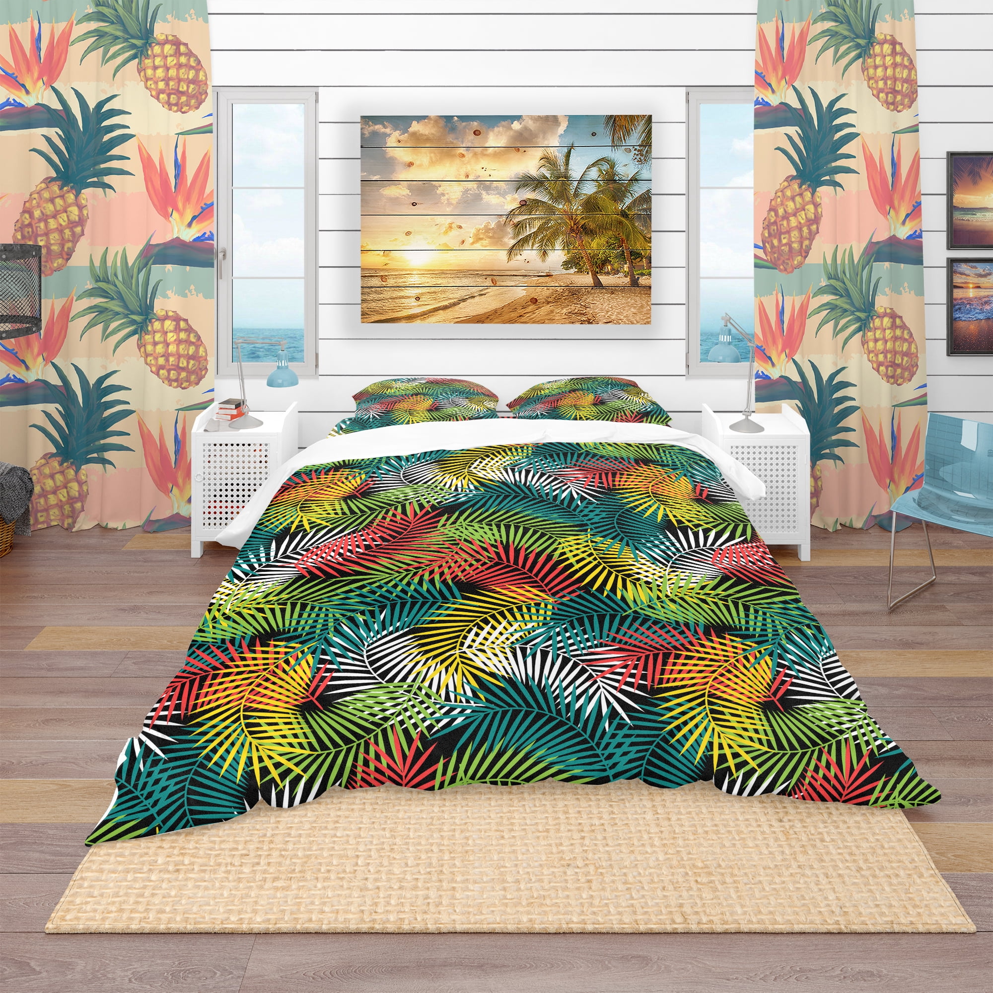 Designart 'Tropical Pattern with Stylized Coconut Palm Leaves' Tropical Duvet Cover Set
