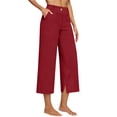 thumbnail image 3 of felwors Capri Women Wide Leg Trendy High Waisted Baggy Straight Casual Summer Stretch Denim Capris Pants Red for Size M, 3 of 5