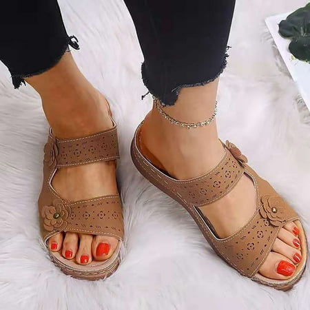 

Yoslce Womens Shoes Women S Leisure Vacation Comfort Flower Open Toe Wedge Beach Wide For Women