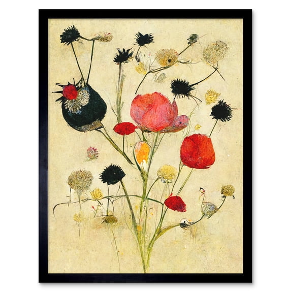 Wild Flower Pastel And Ink Illustration Abstract Art Print Framed Poster Wall Decor 12x16 inch