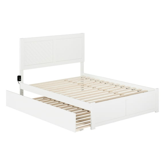 AFI Canyon White Farmhouse Solid Wood Platform Bed with Footboard & Twin Trundle, Full