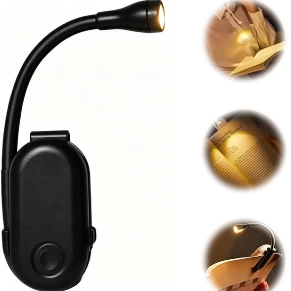 3W Mini Clip-on Reading Light, Rechargeable Book Lamp with 3 Color Temperatures & Dimmable, 360° Flexible Gooseneck, Portable LED Bedside Light for Students, Night Readers
