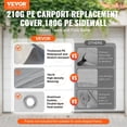 thumbnail image 4 of VEVOR Carport Replacement Canopy Cover Top + Side Wall 10 x 20 ft, Garage Tent Shelter Tarp Heavy-Duty Waterproof & UV Protected, Easy Installation with Ball Bungees,Gray (Frame Not Included), 4 of 9