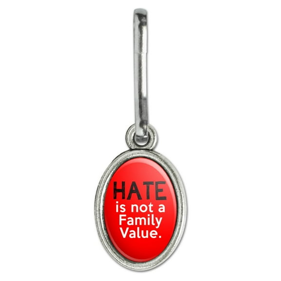 Hate is Not a Family Value Antiqued Oval Charm Clothes Purse Suitcase Backpack Zipper Pull Aid