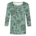 thumbnail image 4 of Fznquz Fall Women Tee Shirts Green Graphic 3/4 Sleeve Tees Trendy Casual Round Neck Clothes Women,L, 4 of 5