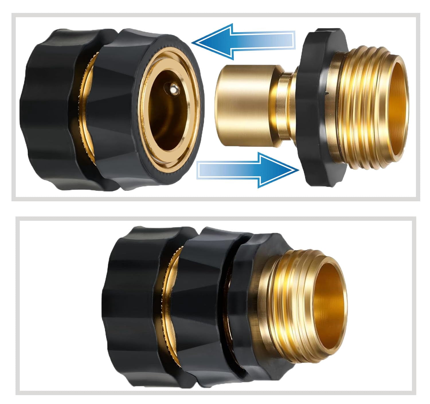 3/4 Inch Male And Female Garden Hose Fitting Quick Connector, Quick Connect & Disconnect, No Tool Installation, Durable Metal Construction