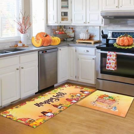 Farmhouse Kitchen Rugs and Mats Non Skid Washable  Non-Slip Backing Kitchen Rug Set of 2 for Floor  Farmhouse Style Kitchen Decor Runner Rug Sets for Kitchen (17 x47.2 +17 x30   Spices)