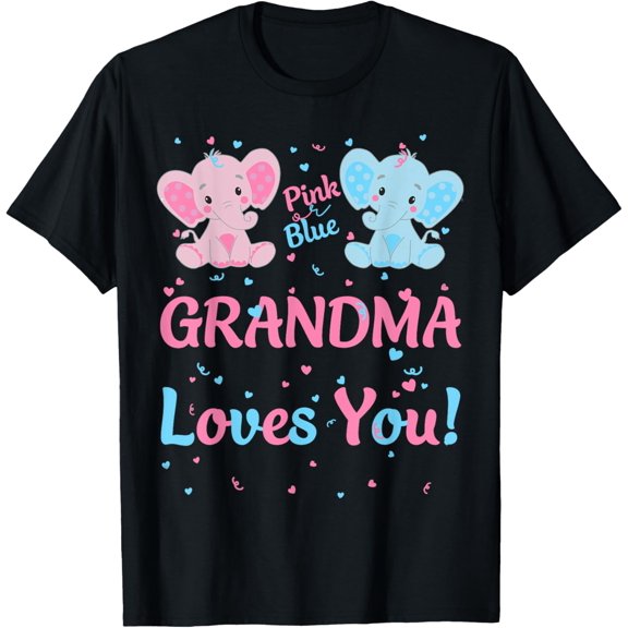 Grandma Gender Reveal Elephant Pink or Blue Matching Family T-Shirt