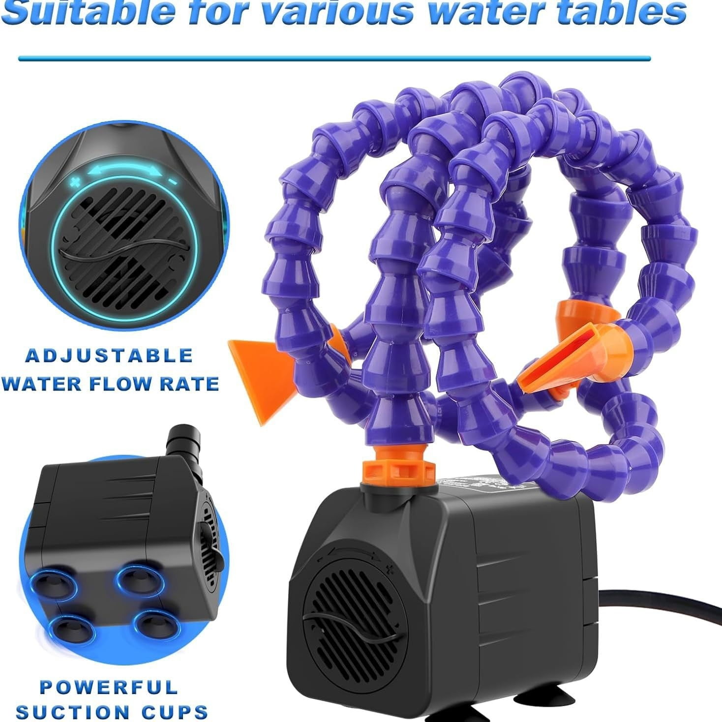 Floleo ​Kids Water Table Pump, Outdoor Water Play Accessory with Fountain & Rain Shower Sprinkler, Submersible Circulation Pump for Children's Sand Water Table Toy, ETL Certified