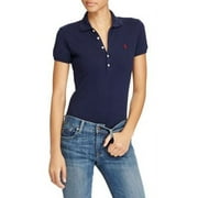 Polo Ralph Lauren BLUE Women's Skinny Stretch Polo Shirt, US Large