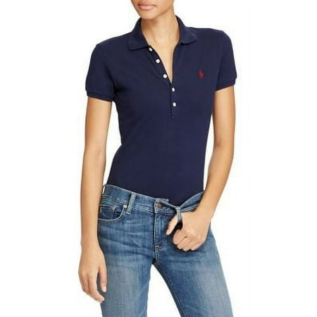 Polo Ralph Lauren BLUE Women's Skinny Stretch Polo Shirt, US Large