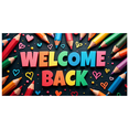 thumbnail image 3 of Welcome Back Banner with Rainbow and Pencils Colorful Backdrop for School Party Classroom Decoration Photography Props Festive Background Decor, 3 of 4