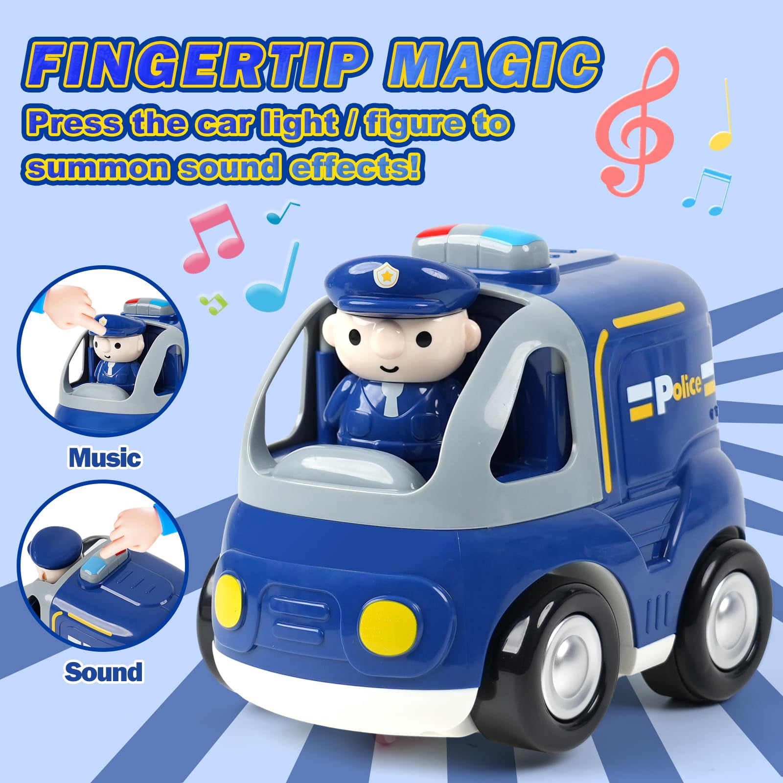 HYPERLIVING Remote Control Car for Toddlers - Birthday Gifts for Boys and Kids Ages 18+ Months, 2 3 4 5 Years, 2.4GHz RC Interactive Cartoon Police Car with Lights, Sounds & Music