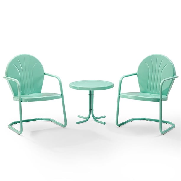 Crosley Furniture Griffith 3 Piece Metal Outdoor Conversation Seating Set Two Chairs In Aqua Finish With Side Table In Aqua Walmart Com Walmart Com