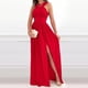thumbnail image 2 of Vestidos divididos con dobladillo y cuello halter sin espalda para adelgazar sólidos de verano para mujer Fridja  bnh1430, 2 of 9