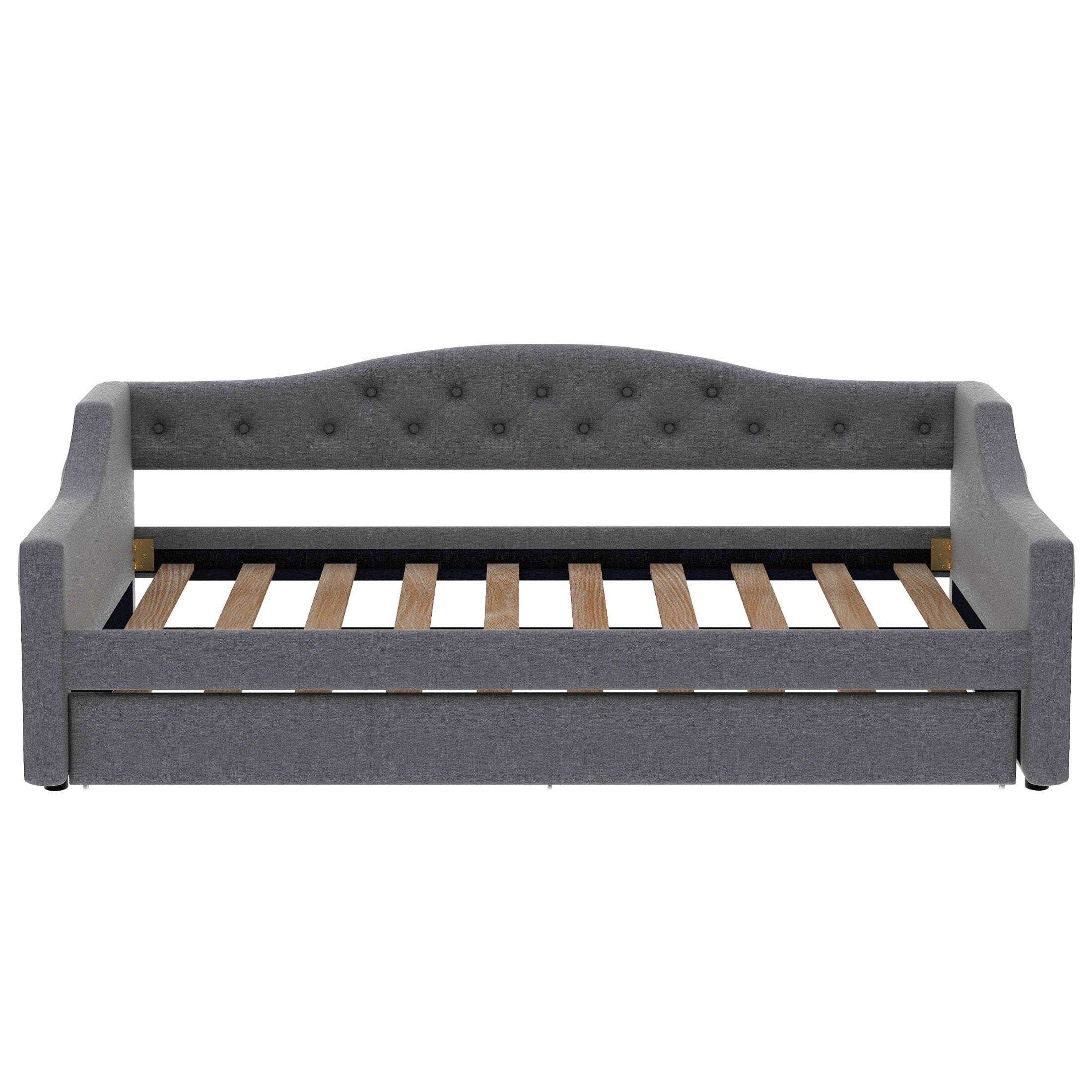 Noble House Twin XL Upholstered Daybed, Linen Frame with 7-Color LED Belt and Trundle, Space Saving Design, Gray
