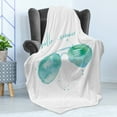 thumbnail image 4 of Hello Summer Soft Flannel Fleece Throw Blanket, Image of Watercolor Style Sunglasses and Phrase and Speckles, Cozy Plush for Indoor and Outdoor Use, 50" x 60", Sky Blue Green, by Ambesonne, 4 of 5