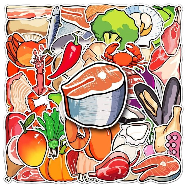 Calcomanías de vinilo con grafiti impermeables Fresh Food, 50 unidades