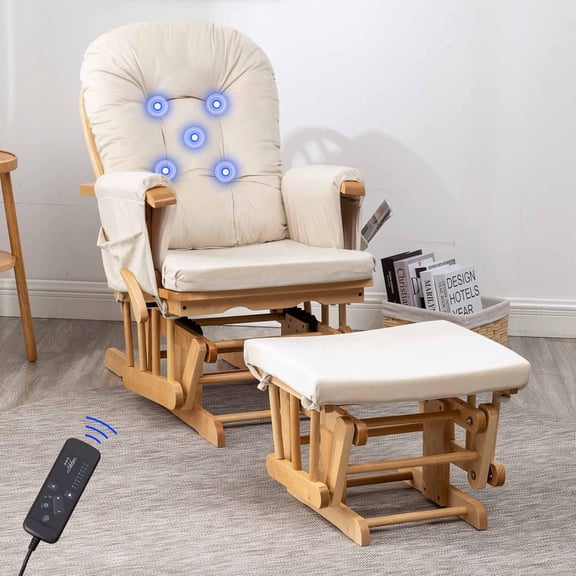 Beige Massage Glider Rocker Replacement Cushions with Storage Velvet Washable Non Slip for Glider Rocking Chair, 5PCS