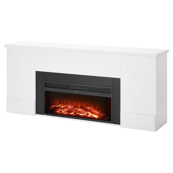 KFFKFF 75-Inch Freestanding Electric Fireplace with Mantel, 1500W Heater, Adjustable Flames, Timer, Remote Control, Overheat Protection, Ideal for Living Room or Bedroom, White