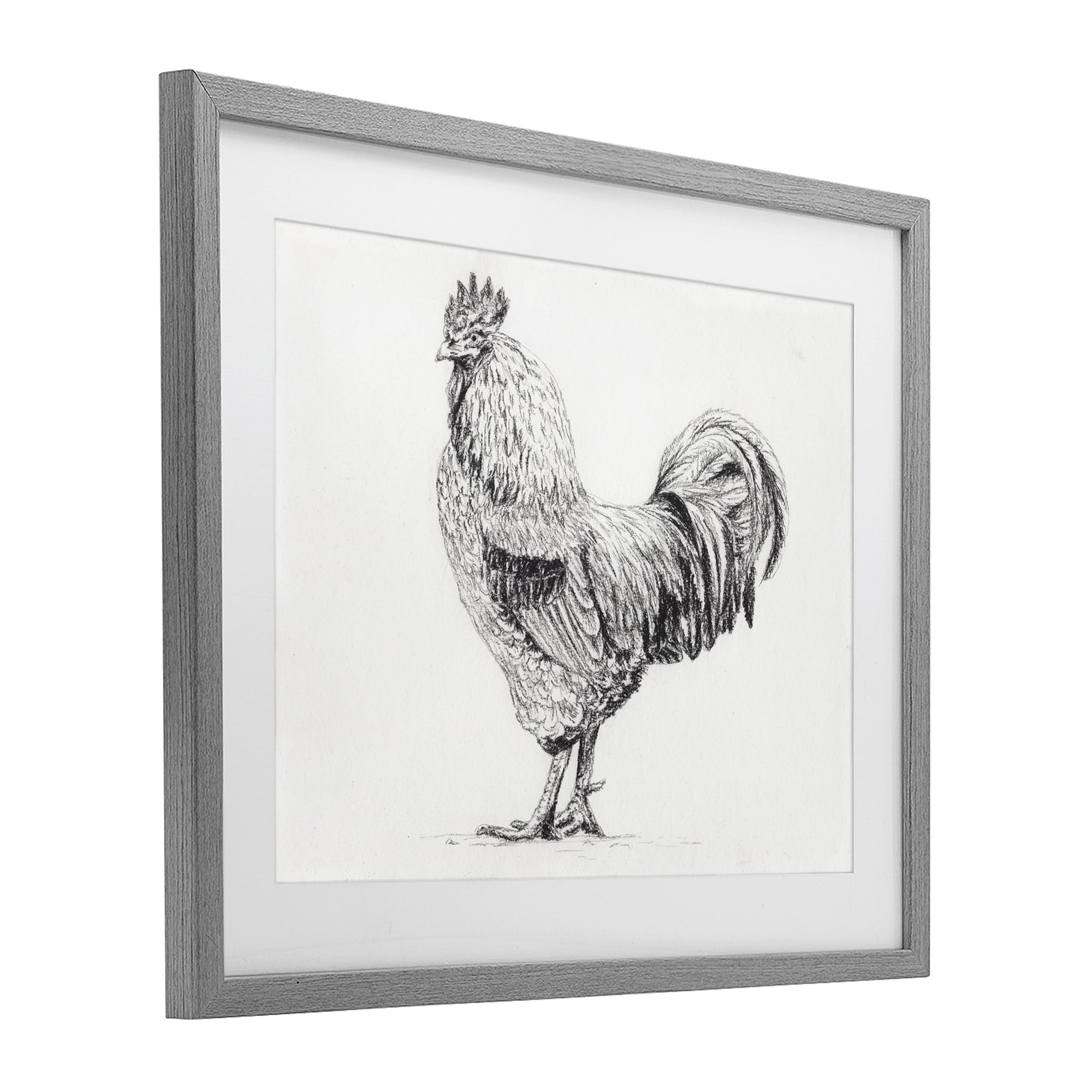Stupell Industries Rooster in Charcoal Gray Framed Print Under Glass, design by Leah Noel Art