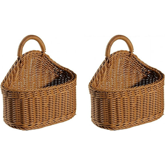 2 Pcs Wall Basket Hanging Basket, Willow Wall Basket with Handle, Small Hanging Basket for Wall, Hanging Woven Basket Decorative for Home, Kitchen, Office, Front Door Basket