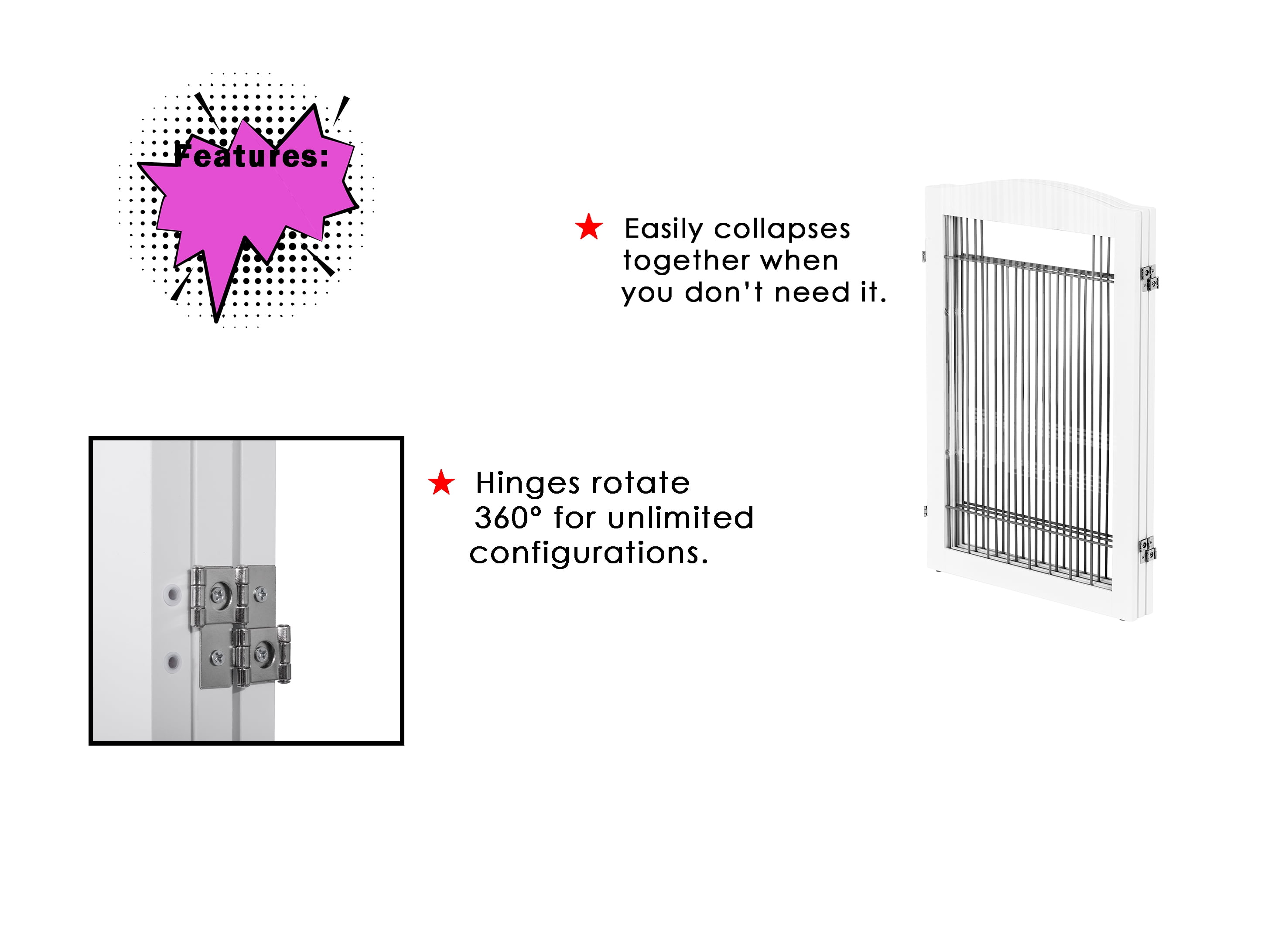 STAROUS Freestanding Foldable Wire Pet Gate for Dogs, 60 inches Extra Wide, 30 inches Tall 3 Panels Dog GateSet of Support Feet Included, White