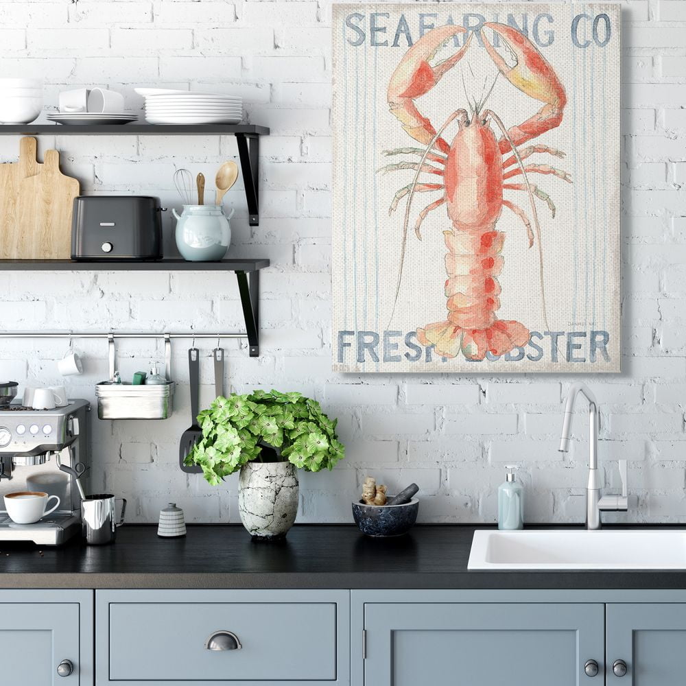 Stupell Industries Nautical Lobster Seafood Sign Blue Red Watercolor Canvas Wall Art Design by Danhui Nai, 36" x 48"