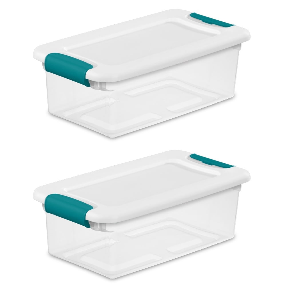 Sterilite Latching Storage Box 6 Quart Plastic Clear, 2 Pack