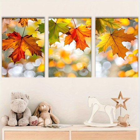 3pcs Canvas Painting Autumn Leaves Canvas Wall Art Full of Vitality Autumn Leaves Triptych Suitable for Bedroom Living Room Decoration Aesthetic Room Decoration perfect gift idea high quality p