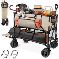 HOPERAN 400L Large Foldable Double Decker Wagon,360° Adjustable Handle 550LBS Heavy Duty Collapsible Cart with 54" Extra Extender,All Terrain Double-Locking Brack Wheels,Perfer for Beach|Camp|Outdoor