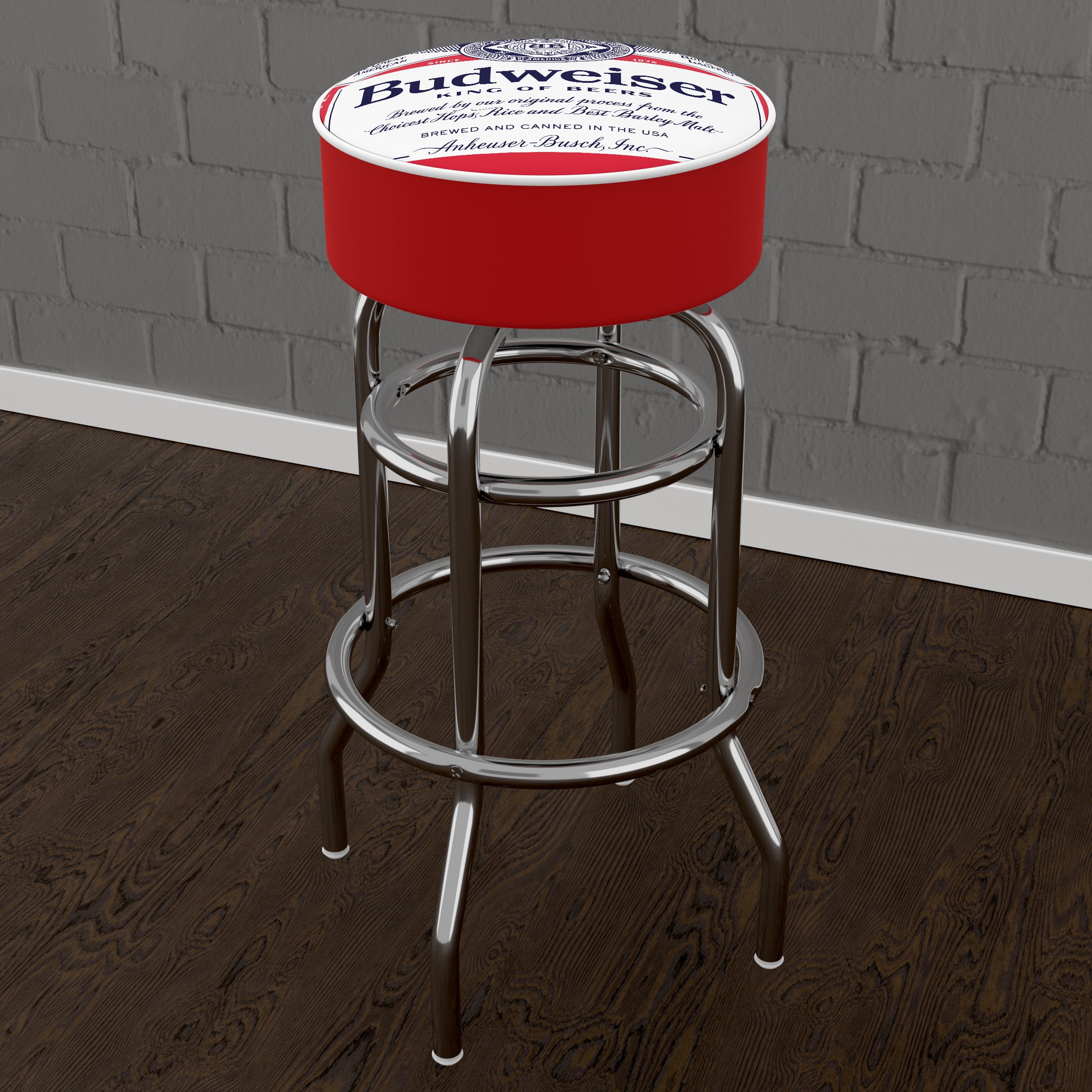 Trademark Gameroom Budweiser Label Design Bar Stool with Padded Seat