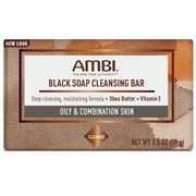 Ambi Black Soap Cleansing Bar, Deep Cleansing, Moisturizing Formula with Shea Butter + Vitamin E for Oily & Combination Skin, 3.5 OZ