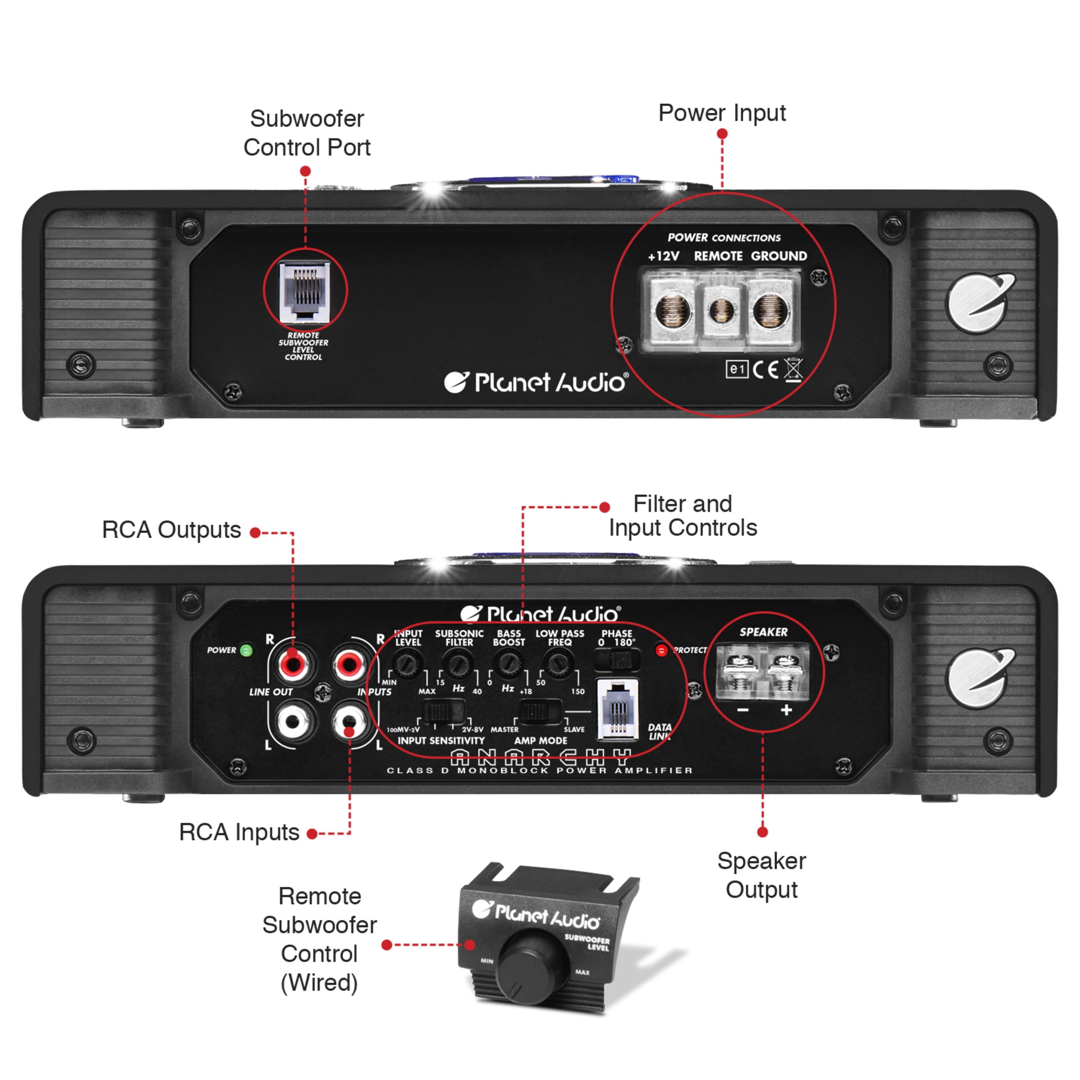 Planet Audio AC5000.1D Anarchy Series Class D Monoblock Car Amplifier - 5000 High Output, 1 Ohm Stable, Low Level Inputs, Low Pass Crossover, MOSFET Power
