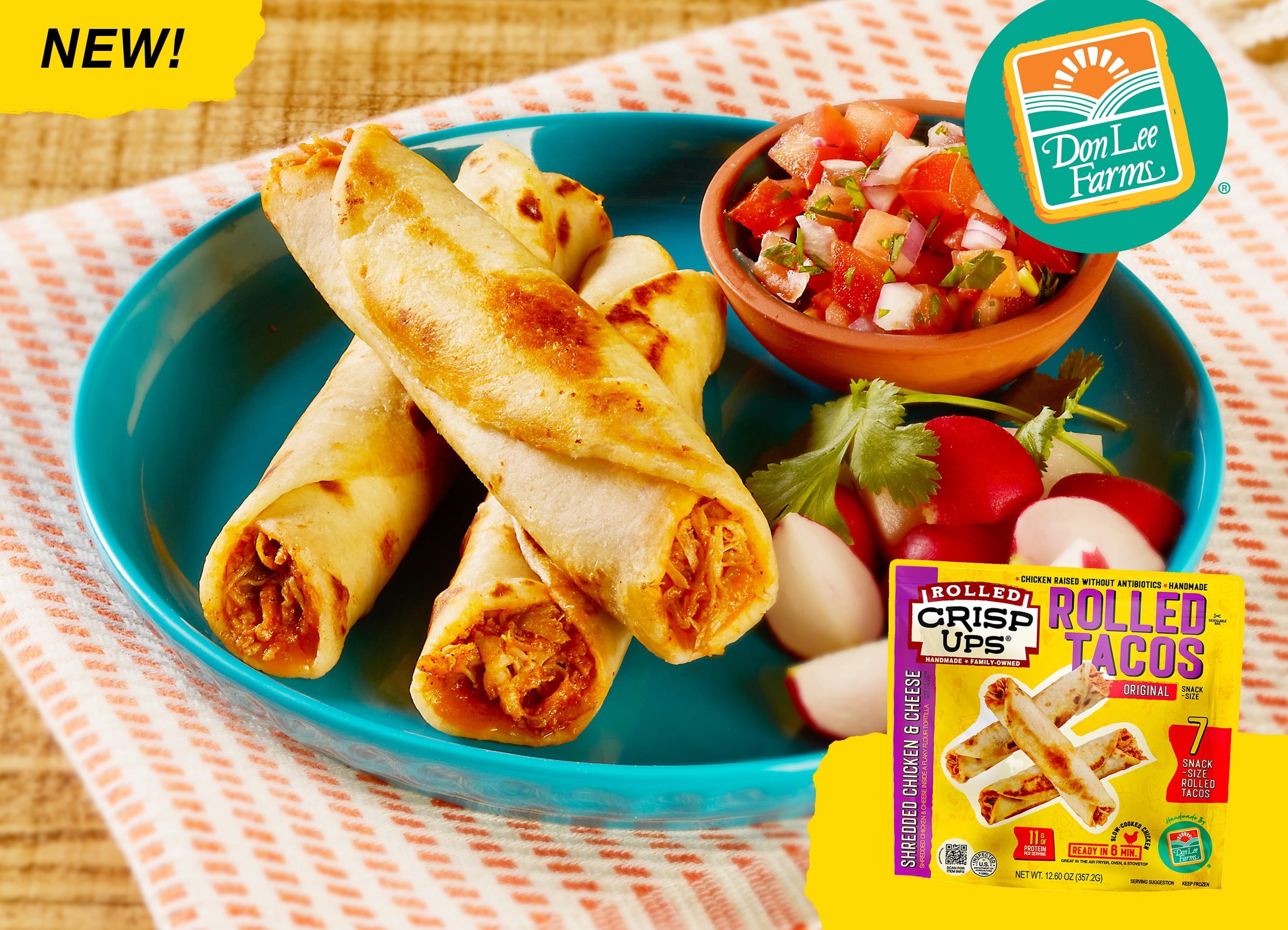 Don Lee Farms CrispUps Chicken & Cheese Rolled Tacos, 12.60 oz