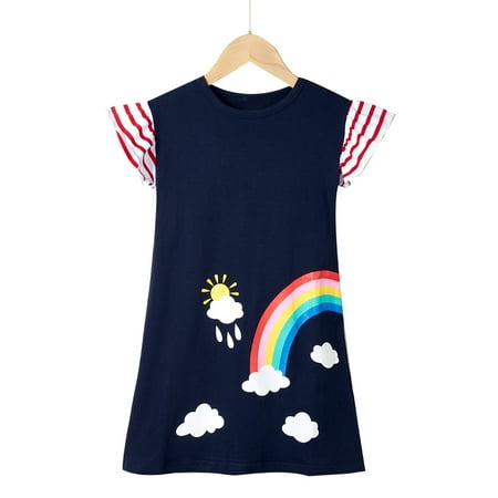 

PBaeM Baby Toddler Girl Summer Loose Flying Sleeve Round Neck Straight Dress