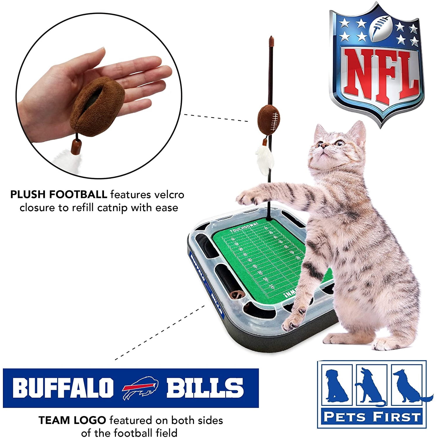 NFL Buffalo Bills CAT Scratcher Toy with Catnip Plush & Feather Cat and Kitty Toy