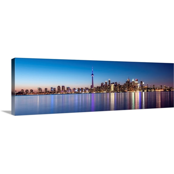 Great BIG Canvas | "Toronto City Skyline with CN Tower, at Night" Canvas Wall Art - 36x12