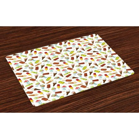 Chocolate Whip Cream - Ice Cream Placemats Set of 4 Frozen Desserts in Wafer Cone Glazed Eskimo with Whipped Cream Chocolate Sundae, Washable Fabric Place Mats for Dining Room Kitchen Table Decor,Multicolor, by Ambesonne