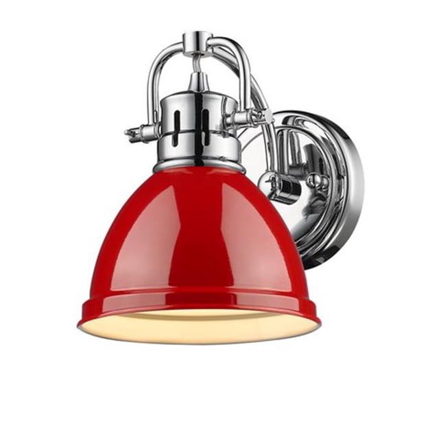 Golden Lighting 3602-BA1 CH-RD Duncan 1 Light Bath Vanity in Chrome with Red Shade