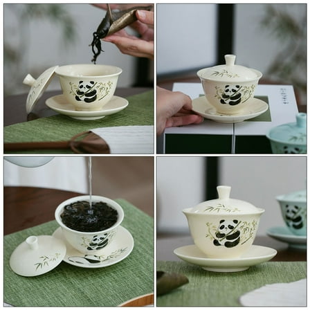 GOOHOCHY 1Set Chinese Ceramic Teacup Saucer Set Round Kung Fu Tea Cup With Lid For Home Use Tea Lovers