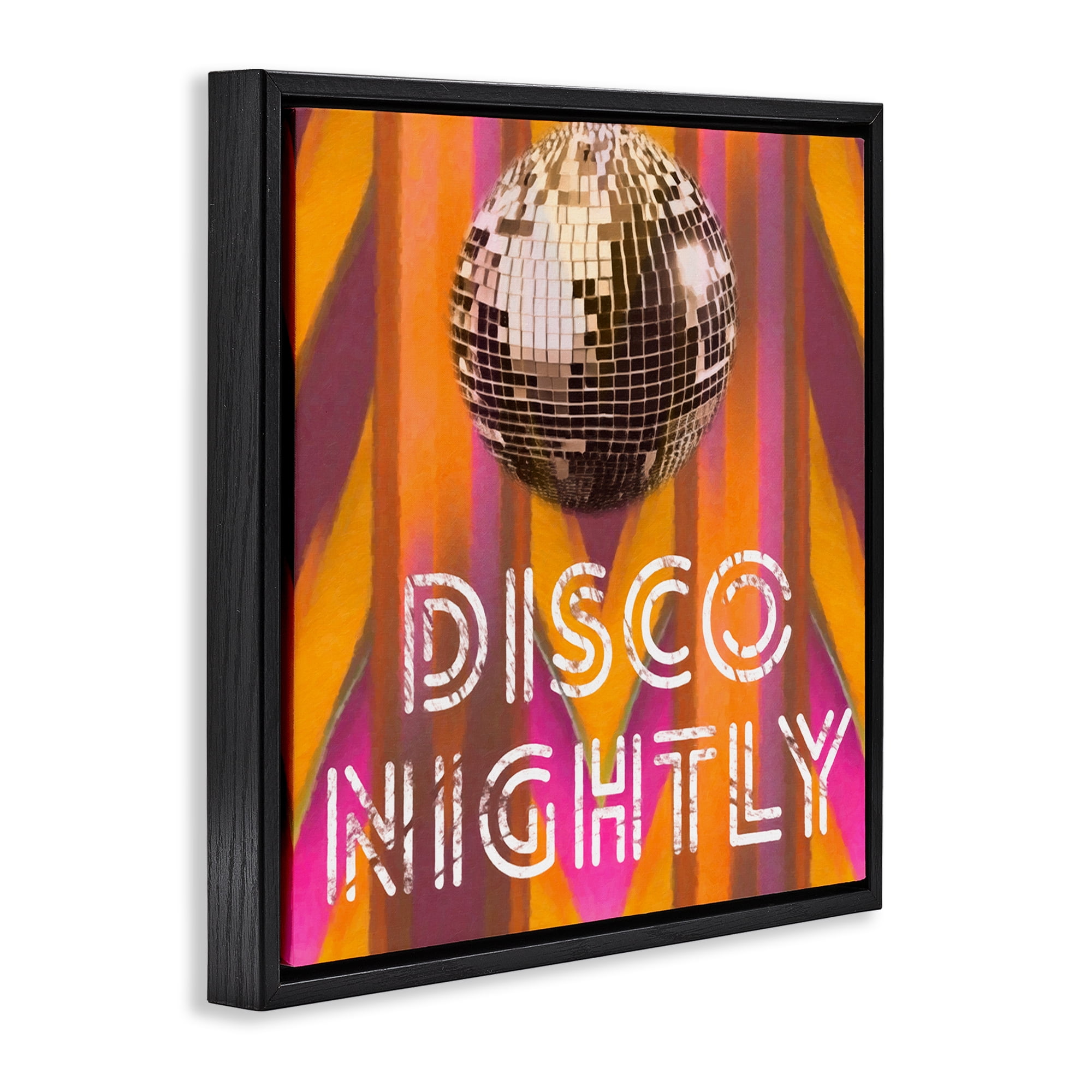 Stupell Industries Disco Nightly Retro Phrase Entertainment Painting Black Floater Framed Canvas Art Print Wall Art, 18 x 18
