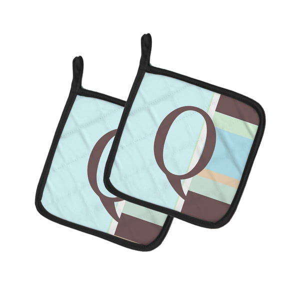 Caroline's Treasures CJ1003-QPTHD Letter Q Initial Monogram - Blue Stripes Pair of Pot Holders, 7.5HX7.5W, multicolor