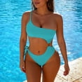 thumbnail image 2 of Womens Sexy One Piece Swimsuit Cut Out Slimming One Shoulder Bathing Suit Thong Monokinis Swimwear (2XL, Light Blue), 2 of 7