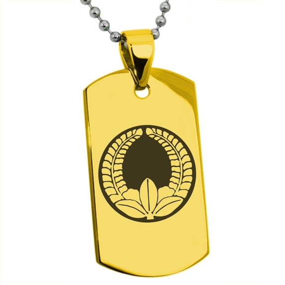 Stainless Steel Ando Samurai Crest Engraved Dog Tag Pendant Necklace